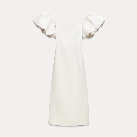 NWT ZARA PUFF SLEEVES MIDI DRESS SIZE L - Picture 1 of 17
